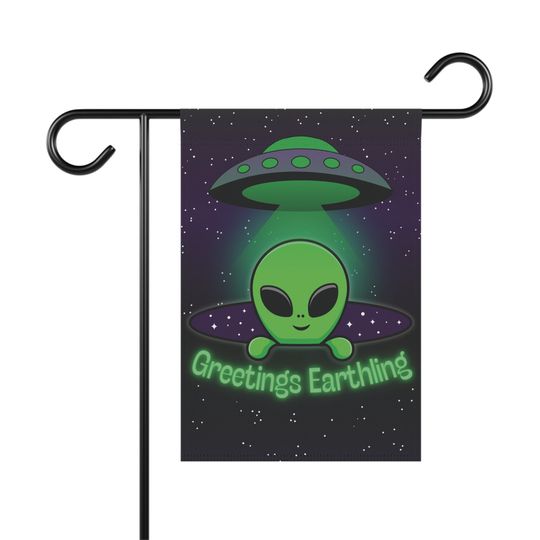 Discover Alien Inspired Halloween Welcome Garden Flag - Greetings Earthling