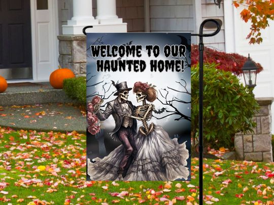 Discover Halloween Garden Flag, Skeleton Couple Banner, Haunted House Flag