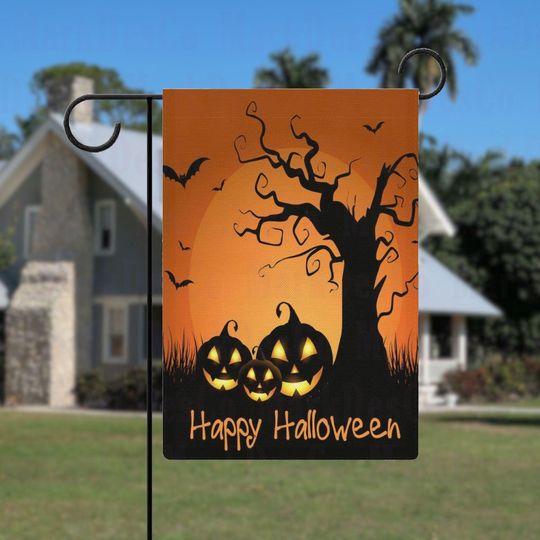 Discover Glowing Pumpkins and Haunted Tree Halloween Garden Flag, Spooky Jack-O-Lanterns