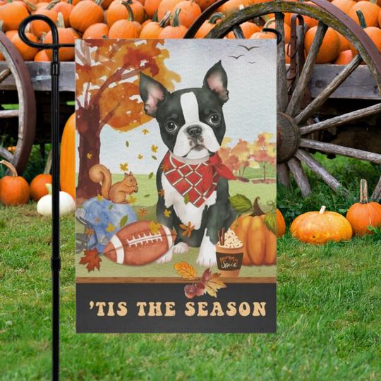 Discover Boston Terrier Dog Fall Garden Flag, Football, Pumpkin Spice, Boston Terrier  Mom gift