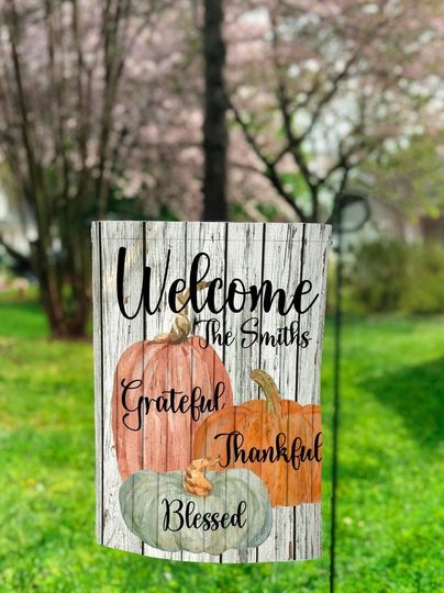 Discover Grateful Thankful Blessed Pumpkin Garden Flag PNG, Fall Sublimation, Sublimation Designs