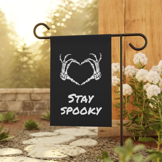 Halloween Decor Garden Flag with Skeleton Hand Heart Sign Halloween Fall Garden Flag