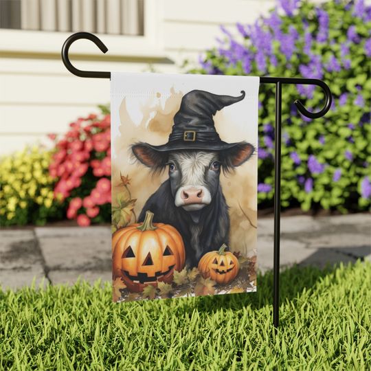 Discover Cow Calf Halloween Witch Watercolor Art, Garden & House Banner