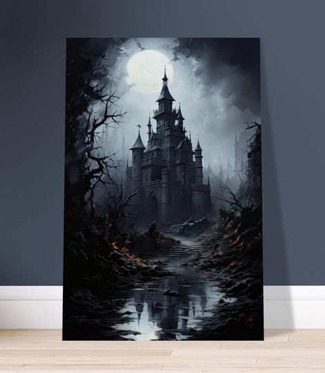 Discover Gothic Castle Moonlit Night Poster Print | Dark Fantasy Wall Art | Spooky Wall Decor