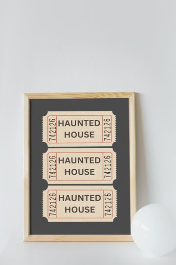 Vintage Haunted House Admission Tickets Digital Print - Halloween Wall Art
