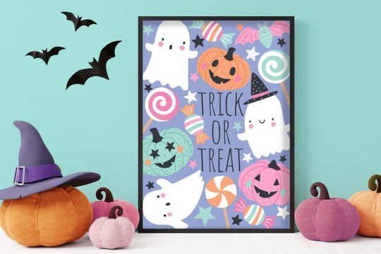 Discover Trick or Treat - Cute Ghost, Pastel Halloween, Poster Print, Wall Art