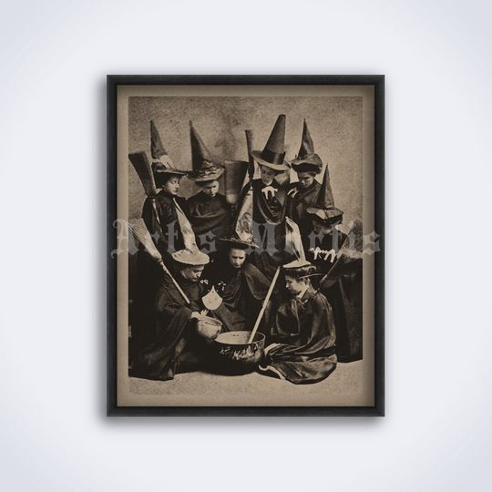 Witches cooking  vintage Halloween photo, print, poster