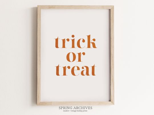 Discover Trick Or Treat Printable Art Print, Halloween Quote Home Decor, Autumn Wall Art