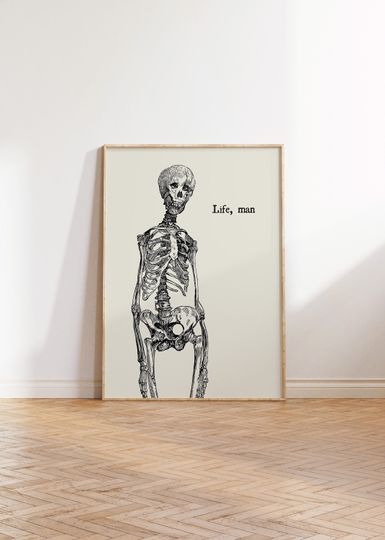 Vintage Skeleton Print Trendy Halloween Wall Art Minimalist Quote Poster Funny