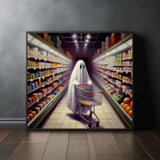 Discover The Melancholy Ghost - Supermarket  (Unique Halloween Oil Painting Poster/Print)