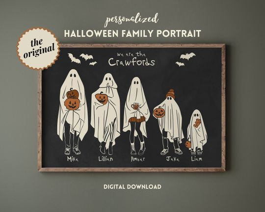 Discover Halloween Ghost Family With Pets Custom Family Portrait Halloween Decor Sign