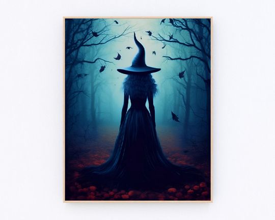 Discover Witch Haunted In Forest Vintage Wall Art Witchy Halloween Poster Witchy Wall Art