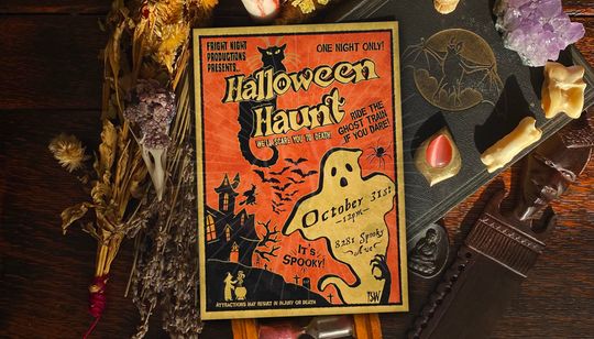 Vintage Halloween art print, haunted house, Halloween decorations, home decor