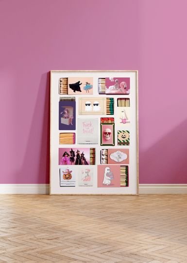 Discover Vintage Matchbox Print, Trendy Pink Matches Poster, Retro Matchbook Wall Art