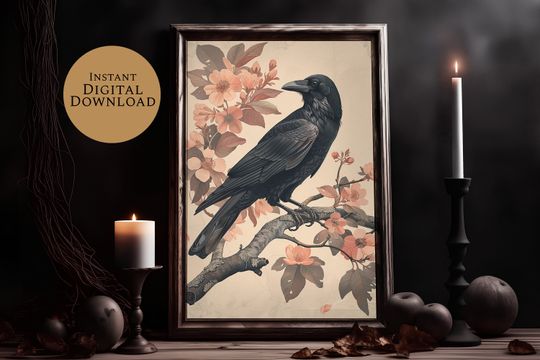 Discover Raven Painting Creepy Art, Botanical Prints Halloween Poster Moody Wall Art