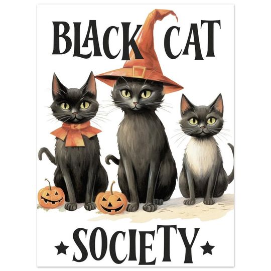 Vintage Halloween Black Cat Society Premium Matte Paper Poster