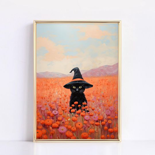 Discover Black Cat Halloween Painting Vintage Halloween Posters Goth Dark Spooky Decor Halloween