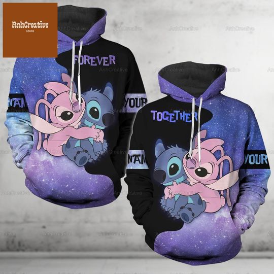 Custom Disney Stitch And Angel Hoodie, Together And Forever 3D Hoodie