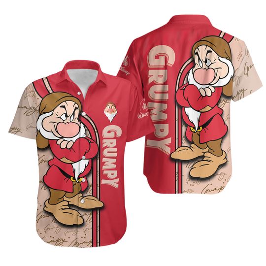 Grumpy Hawaiian Shirt, Disney Grumpy Button Shirt, Seven Dwarfs Hawaii Shirt