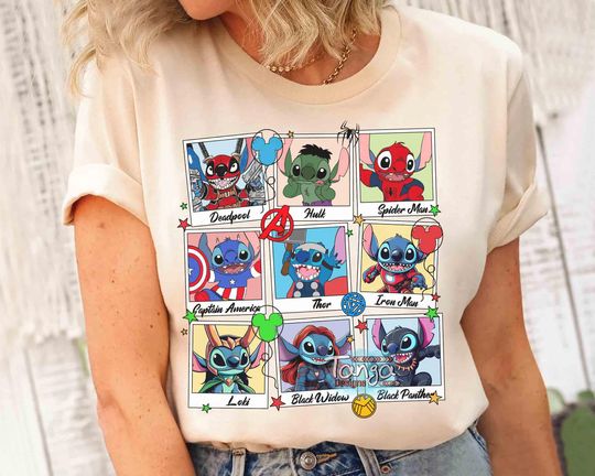 Discover Funny Stitch Custom Disney Marvel Shirts, Spider Man Deadpool Hulk Thor Shirt, Lilo & Stitch Emotion Photos Tee, Disneyland Family Trip