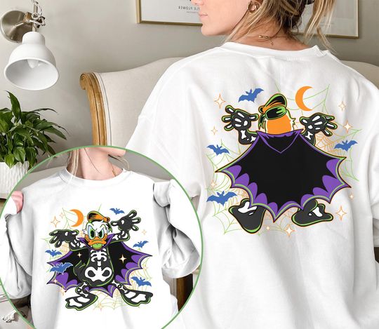Discover Two-sided Donald Duck Vampire Skeleton Halloween Shirt Donald Halloween Shirt Retro Disneyland Halloween shirt Spooky Season Shirt