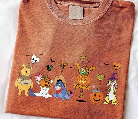 Discover Halloween Winnie the Pooh Pumpkin Shirt, Pooh bear Piglet Eeyore WDW Disneyland Spooky season, Disney Halloween Shirt, Halloween Gift