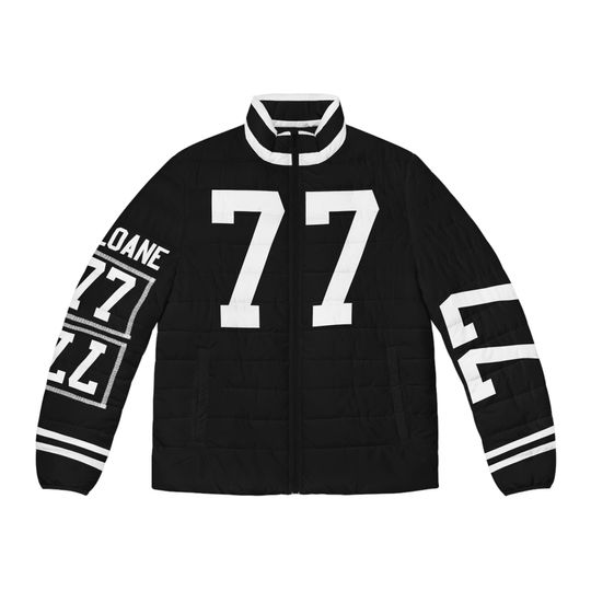 Custom Black with white letters and numbers Game Day Men's Puffer Coat/ Jacket