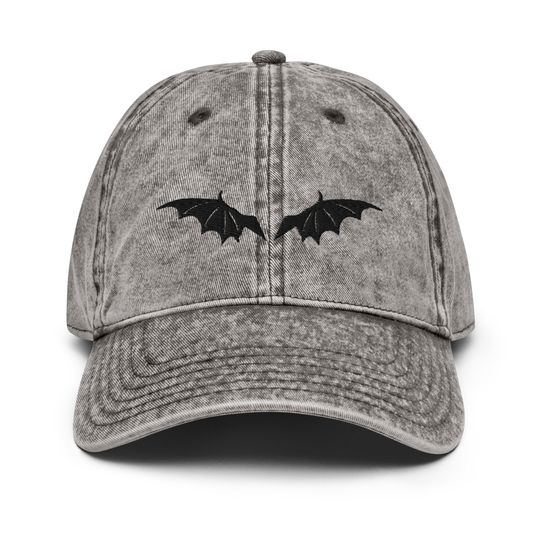 Bat Wings Vintage Style Cotton Twill Cap | Gothic Embroidered Athletic Cap