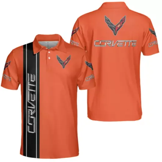 Discover Personalized Corvette C8 Logo Racing Orange Polo Shirt