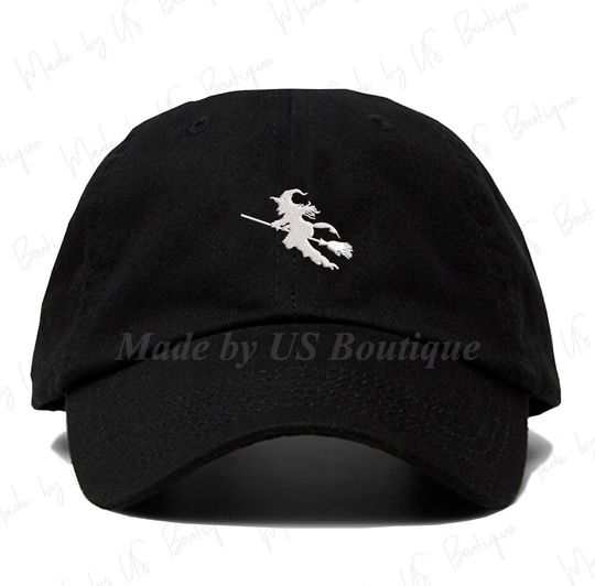 Discover Witch with Flying Broom Hat Embroidered Enchanter, Magical Conjurer Halloween Gift