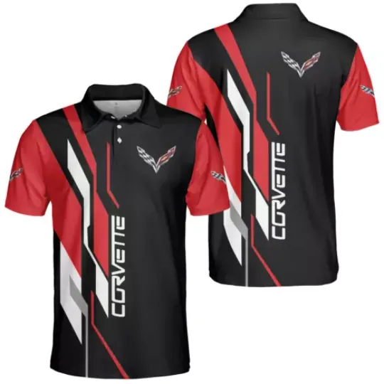 Discover Personalized Corvette C7 Logo Racing Black Polo Shirt