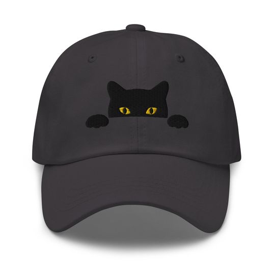 Discover Peeking Cat Embroidered Adjustable Relaxed Fit Hat, Cat Hat, Gift for Cat Mom