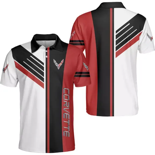 Discover Personalized Corvette C8 Logo Racing White Polo Shirt