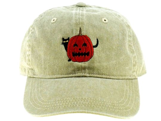 Discover Halloween Cat with Jack-o-lantern, Pumpkin Embroidered Dad Hat