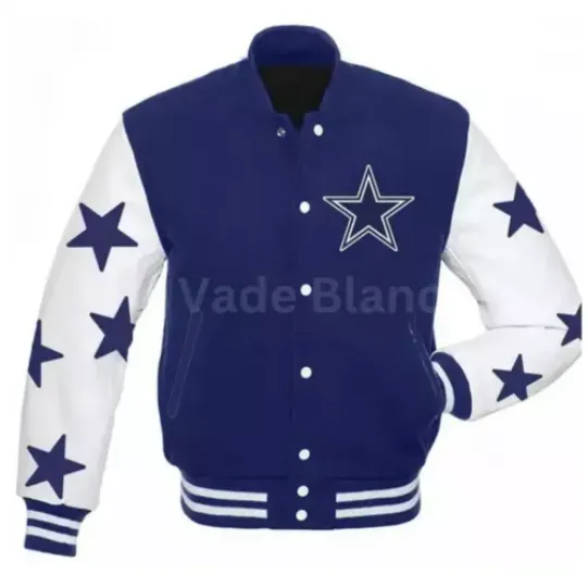 Discover Dallas Cowboys Stars Varsity Royal Blue and White Letterman Jacket