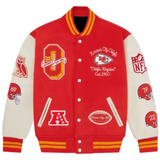 Kansas City Chiefs Starter Team 90s Letterman Bomber Varsity Satin Rugby Jacket