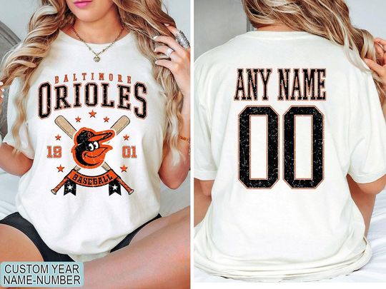 Discover Custom Baltimore Baseball tshirt, Personalized Name and Number tshirt, Game Day Baseball Shirt, Vintage Baltimore EST 1901 tshirt