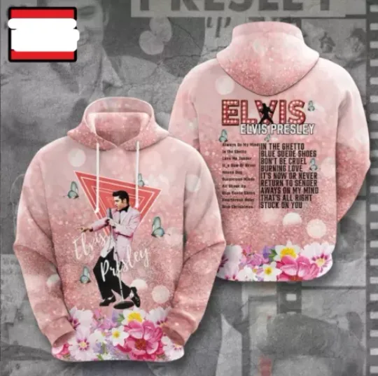Discover Elvis Presley Music Graphics Design Pink Hoodie Great 3D Shirt for fan