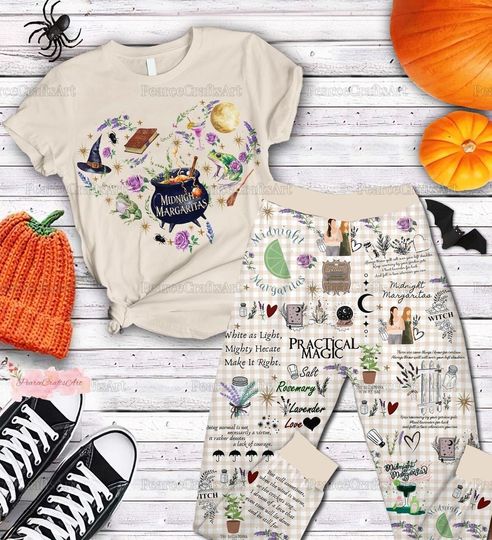 Midnight Margaritas Pajamas, Practical Magic Shirt, Apothecary Movie Shirt, Witch Holiday Pajamas, Basic Witch Halloween Pajamas