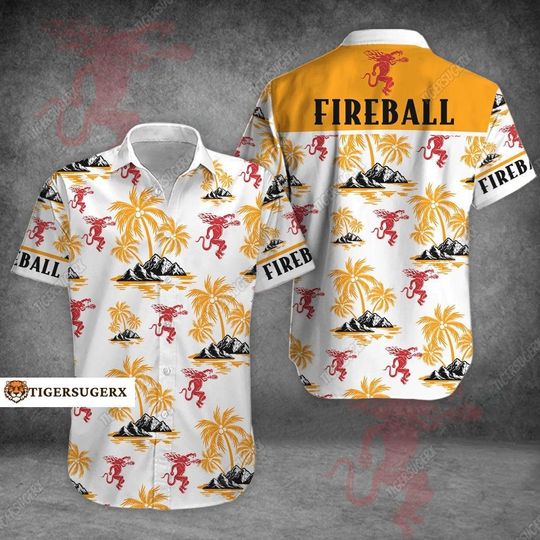 Fireball Button Shirt, Fireball Hawaiian Shirt, Fireball Tropical Shirt, Fireball Summer Shirt, Whisky Beach Shirt, Aloha Shirts Men