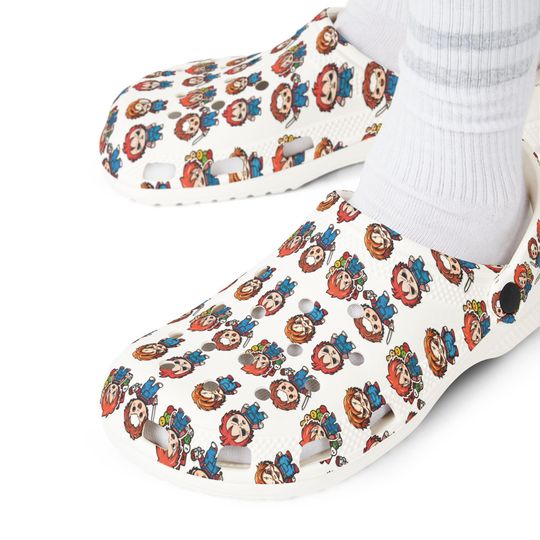 Retro 80s 90s horror movie anime kaiwaii style fab EVA Foam Rubber Shoes, Japanese art you can wear chucky art gift, unisex slides