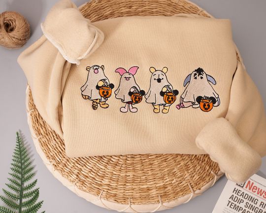 Discover Poohs Ghost Embroidery Sweatshirt, Vintage Halloween Sweatshirt