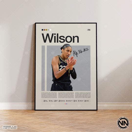 Discover A'ja Wilson Poster, Las Vegas Aces, WNBA Poster, Sports Poster, Mid Century Modern, WNBA Fans, Basketball Gift, Sports Bedroom Posters