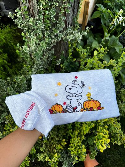 Discover Happy Autumn Embroidered Sweatshirt - Embroidered Crewneck
