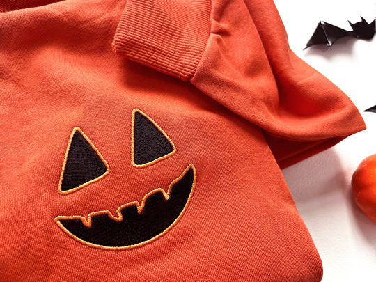 Discover Embroidered Halloween Pumpkin Face Sweatshirt,Embroidered Jack-o-lantern Hoodie