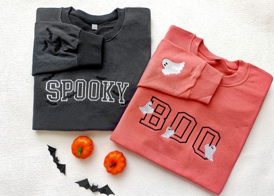 Discover Boo Embroidered Halloween Sweatshirt,Spooky Season Fun