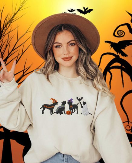 EMBROIDERED Halloween Dog Sweatshirt, black lab halloween, gift for black lab lover