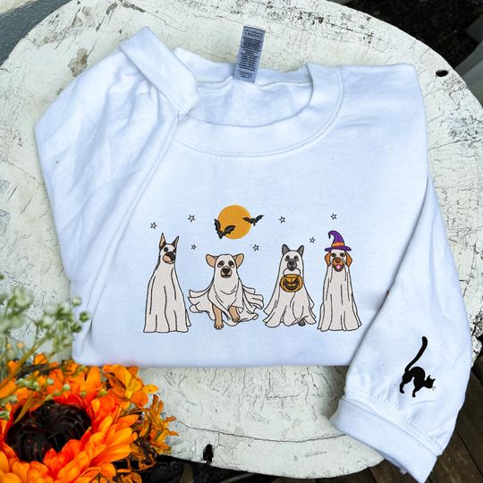 Embroidered Dog Ghost Sweatshirt, Pumpkin Ghost Sweatshirt