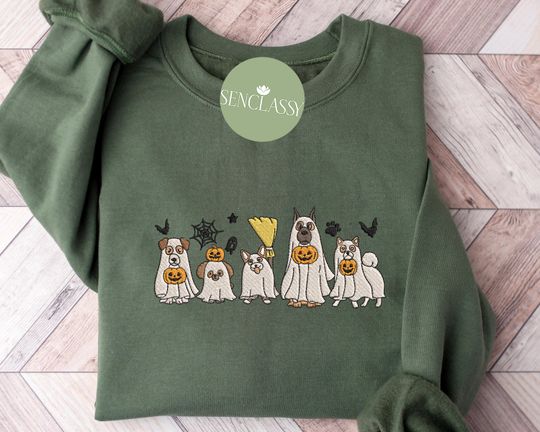 Discover Halloween Ghost Dogs Embroidered  Sweatshirt,  Dog Photo, Pet Lover Gifts