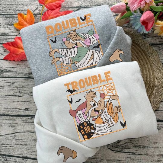 Discover Embroidered Jaq And Gus Gus Trouble Double Halloween Sweatshirt, Cinde Princess Embroidery